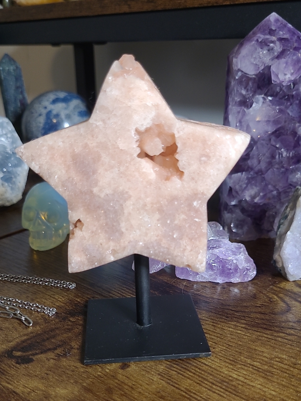 Pink Amethyst Star On Stand